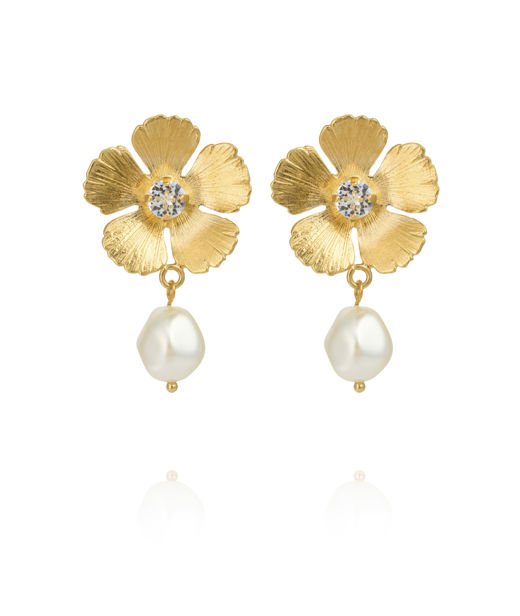 Mässingsörhängen MINI ANEMONE PEARL CRYSTAL GOLD