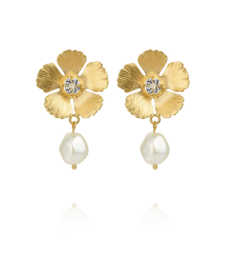 Mässingsörhängen MINI ANEMONE PEARL CRYSTAL GOLD