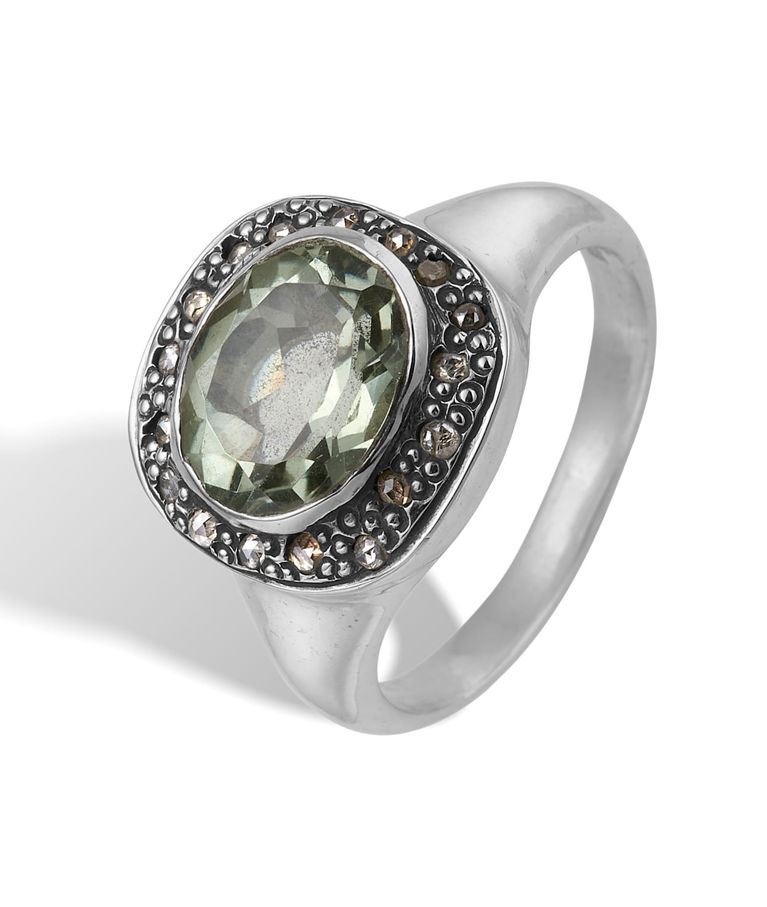 Silverring Frida Signet Pavé Green Ameth 0,26R