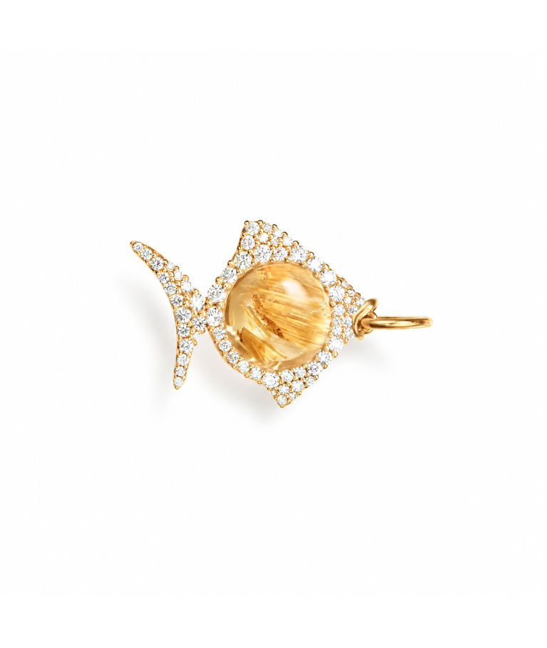 18K GG hänge Young Fish pavé rutile quartz+0.32ct