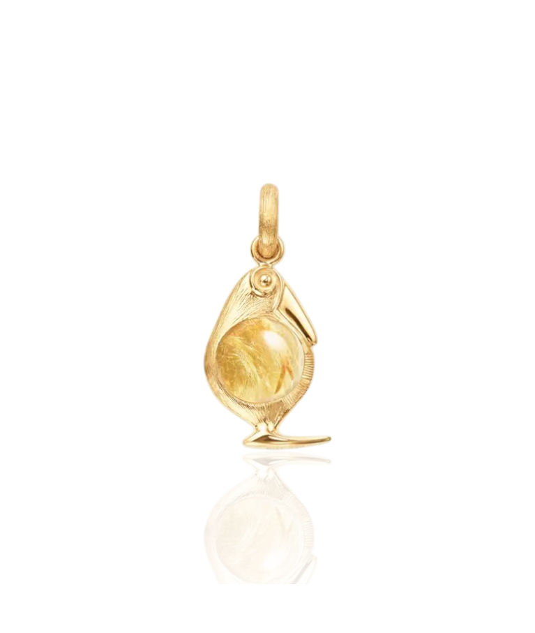18K GG hänge Bird Family Rutile quartz