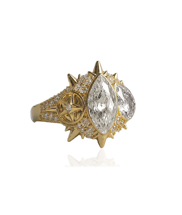 Mässingsring ELECKTRA SPARKLE MULTI Gold/White 7