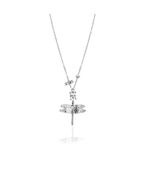 Mässingshalsband DRAGONFLY REBORN CRYSTAL PENDANT Silver