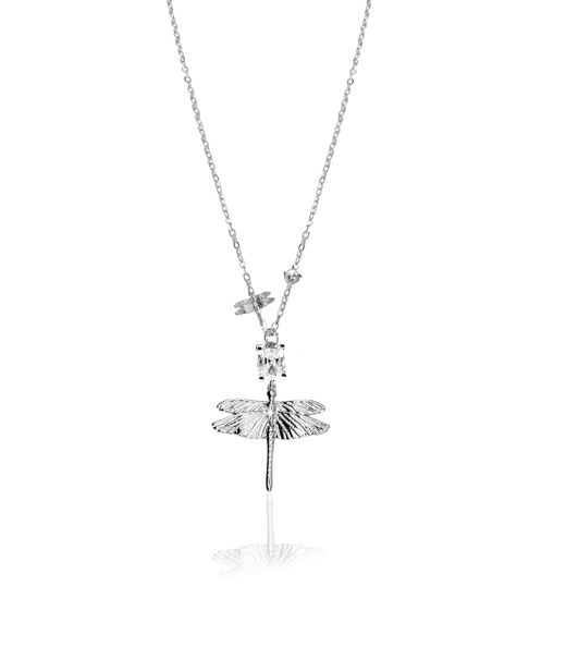 Mässingshalsband DRAGONFLY REBORN CRYSTAL PENDANT Silver