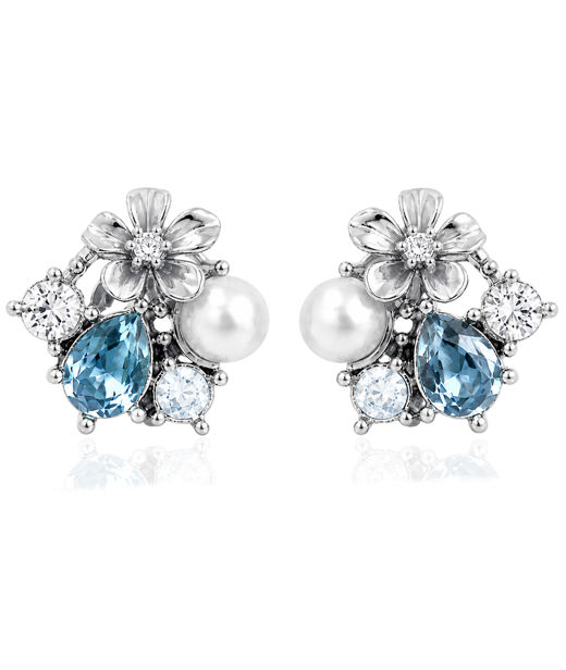 Mässingsörhängen LA FLEUR GARDEN STUDS Silver/Blue