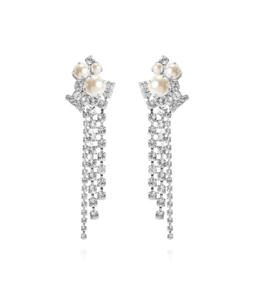 Mässingsörhängen MOLLY STATEMENT PEARL / CRYSTAL Rhodium