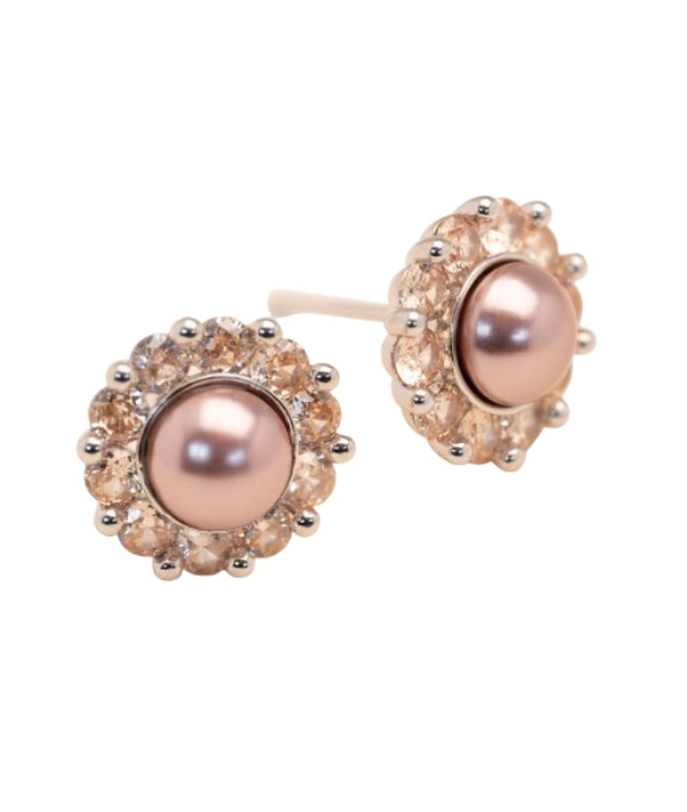 Mässingsörhängen Miss Sofia - Pink topaz pearlrhodium