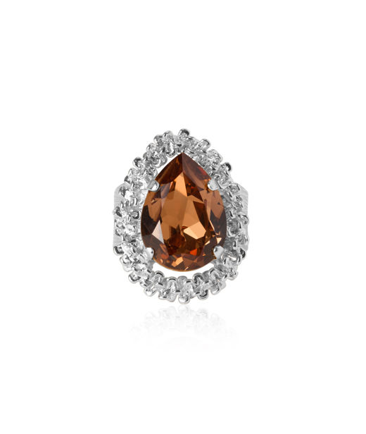 Mässingsring CLASSIC GEMMA ReC LIGHT SMOKED TOPAZ rhodium