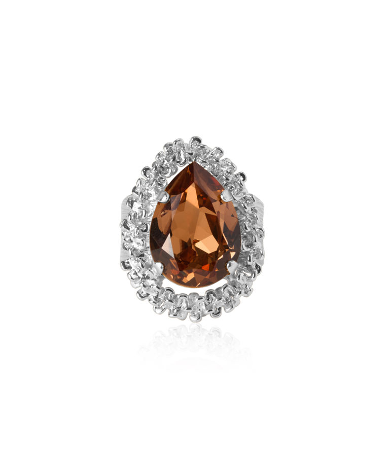 Mässingsring CLASSIC GEMMA ReC LIGHT SMOKED TOPAZ rhodium