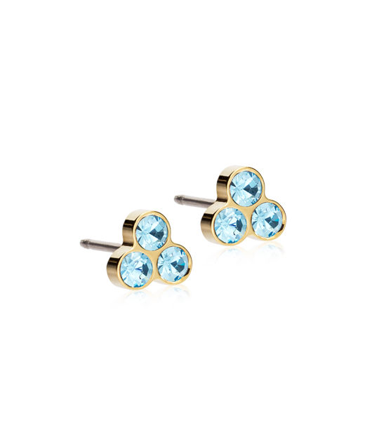 Titanörhänge GT Clover 6 mm, Aquamarine gold