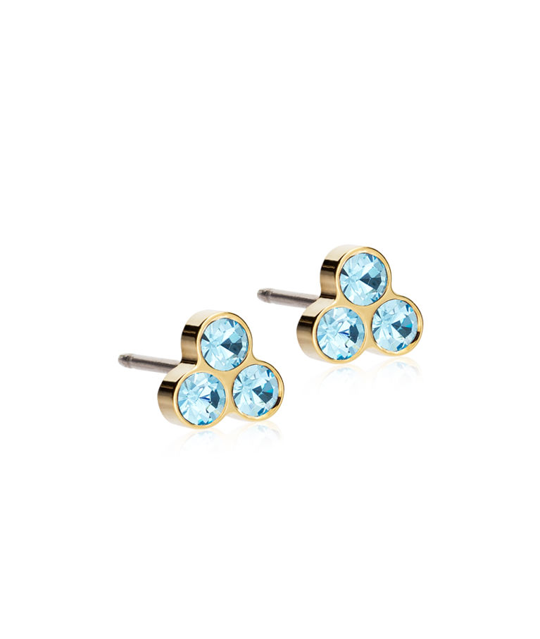 Titanörhänge GT Clover 6 mm, Aquamarine gold
