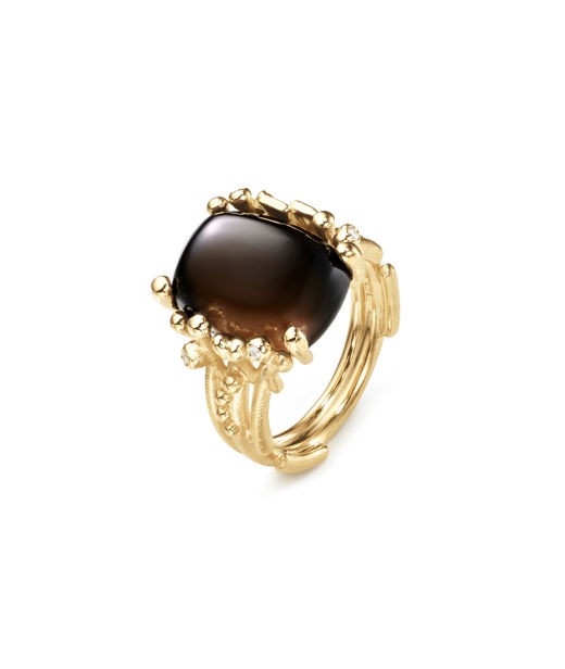 18k rödguld ring BoHo rökkvarts 15x11 mm – 5 brill. Tot. 0,0