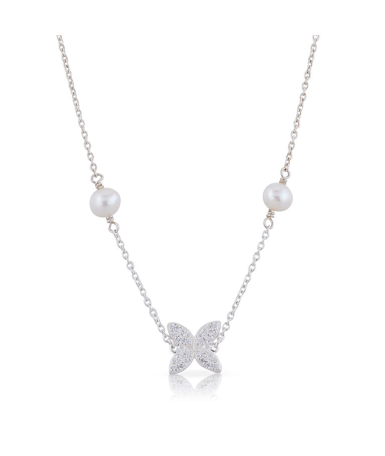 Silverhalsband Sparkling Ellipse Multi Pearl