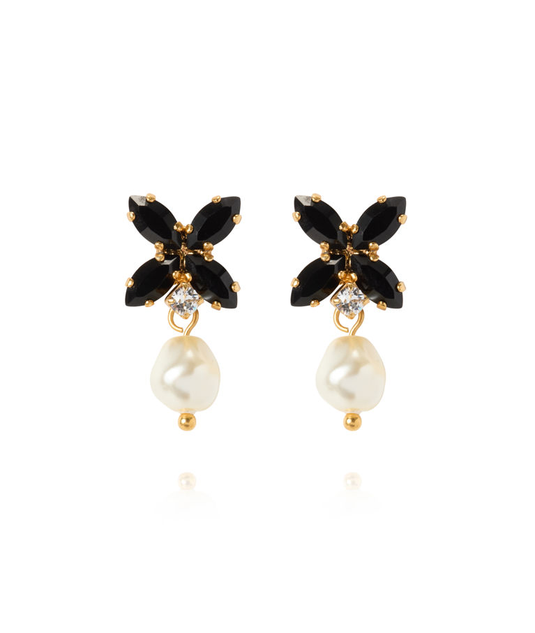 Mässingsörhängen STAR PEARL PEARL / JET gold