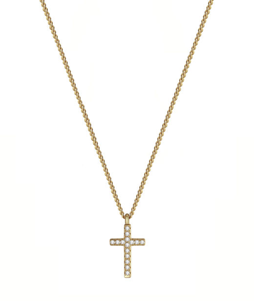 Stålhalsband Cross chrystal gold