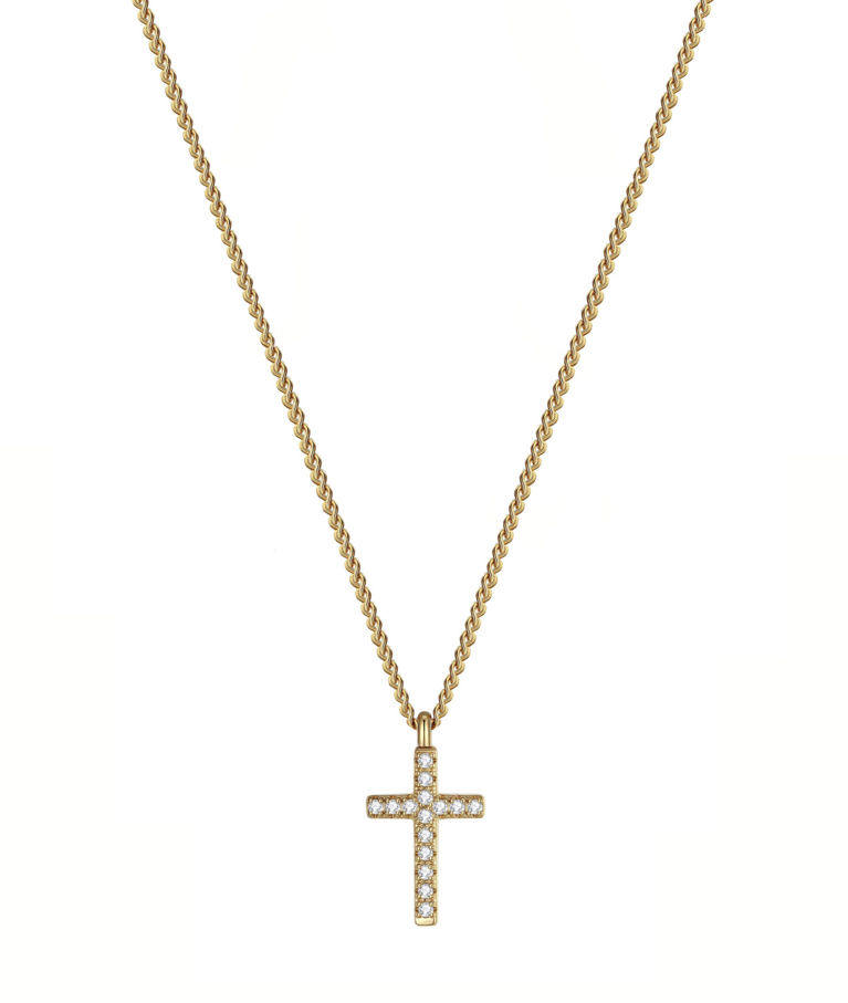 Stålhalsband Cross chrystal gold
