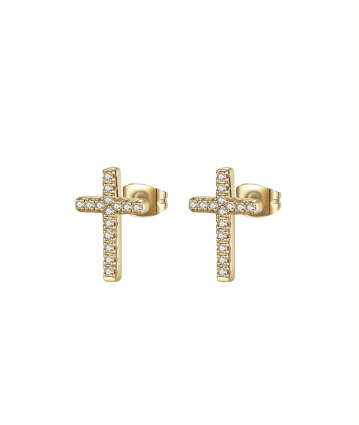 Stålörhänge Cross Crystal Stud gold