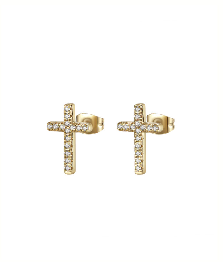 Stålörhänge Cross Crystal Stud gold