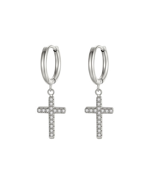 Stålörhänge Cross Crystal Hoops