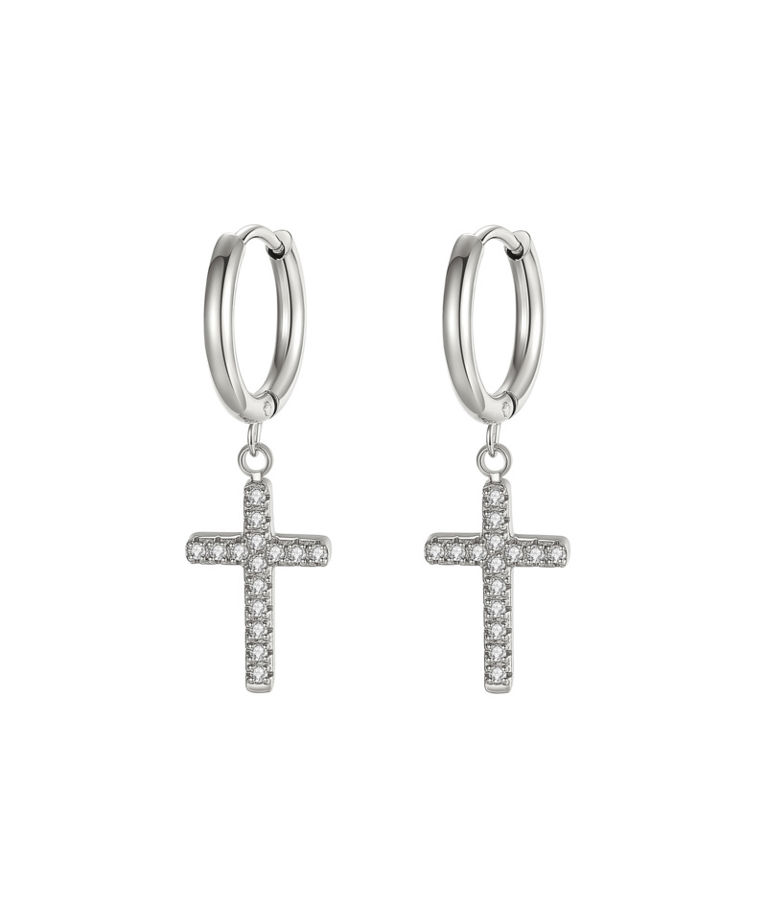 Stålörhänge Cross Crystal Hoops