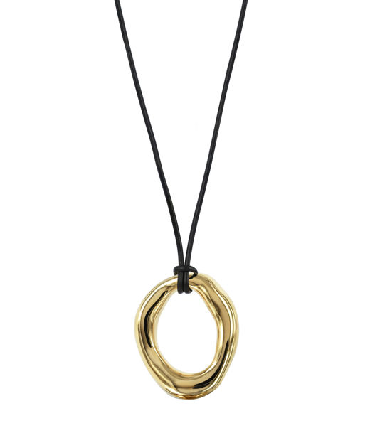 Stålhalsband Angelina svart läder Gold