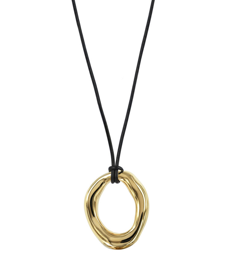 Stålhalsband Angelina svart läder Gold