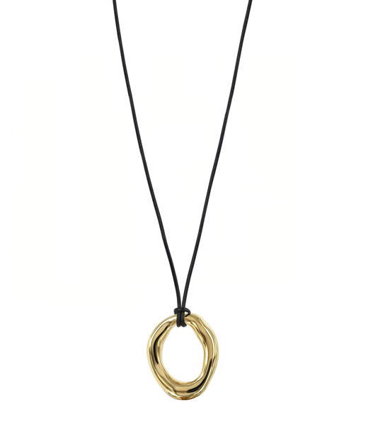 Stålhalsband Angelina svart läder 15mm Gold