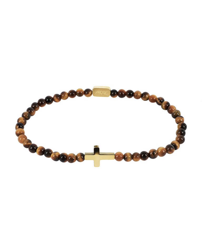 Stålarmband Cross Brown 17cm gold