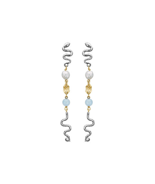 Silverörhänge Serpent Sea Aqua Long 14k
