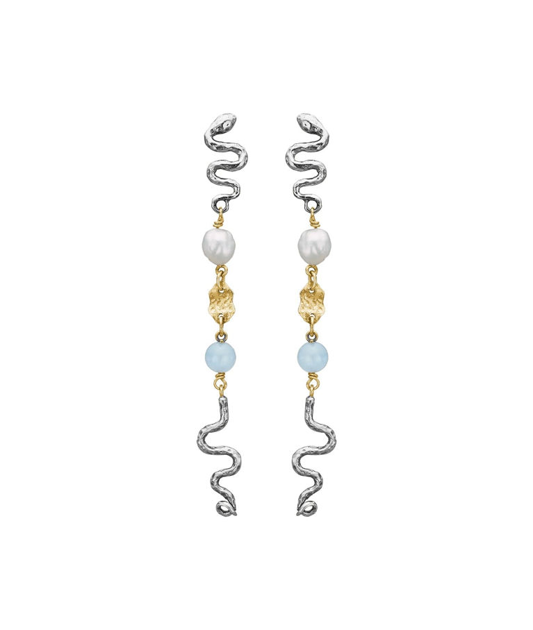 Silverörhänge Serpent Sea Aqua Long 14k