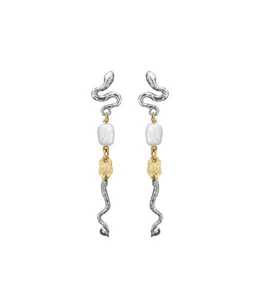 Silverörhänge Serpent Pearl Long 14k
