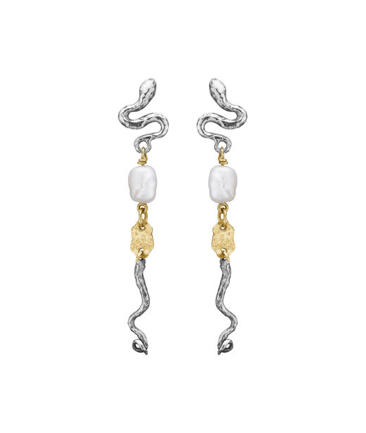 Silverörhänge Serpent Pearl Long 14k