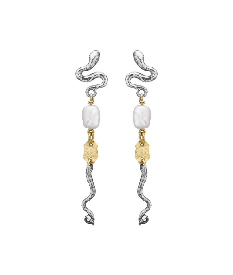 Silverörhänge Serpent Pearl Long 14k