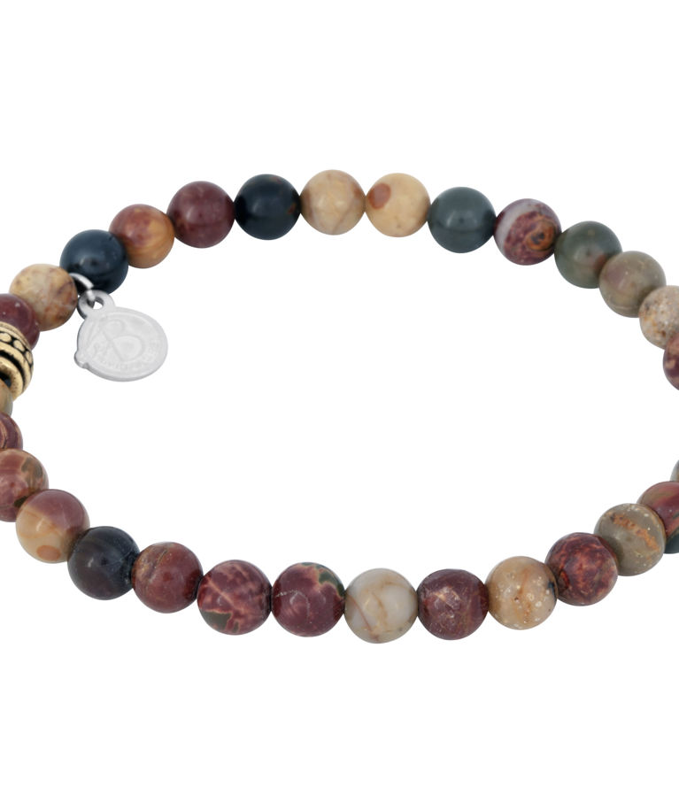 Stålarmband Jaspis Beads 6mm rött/brunt