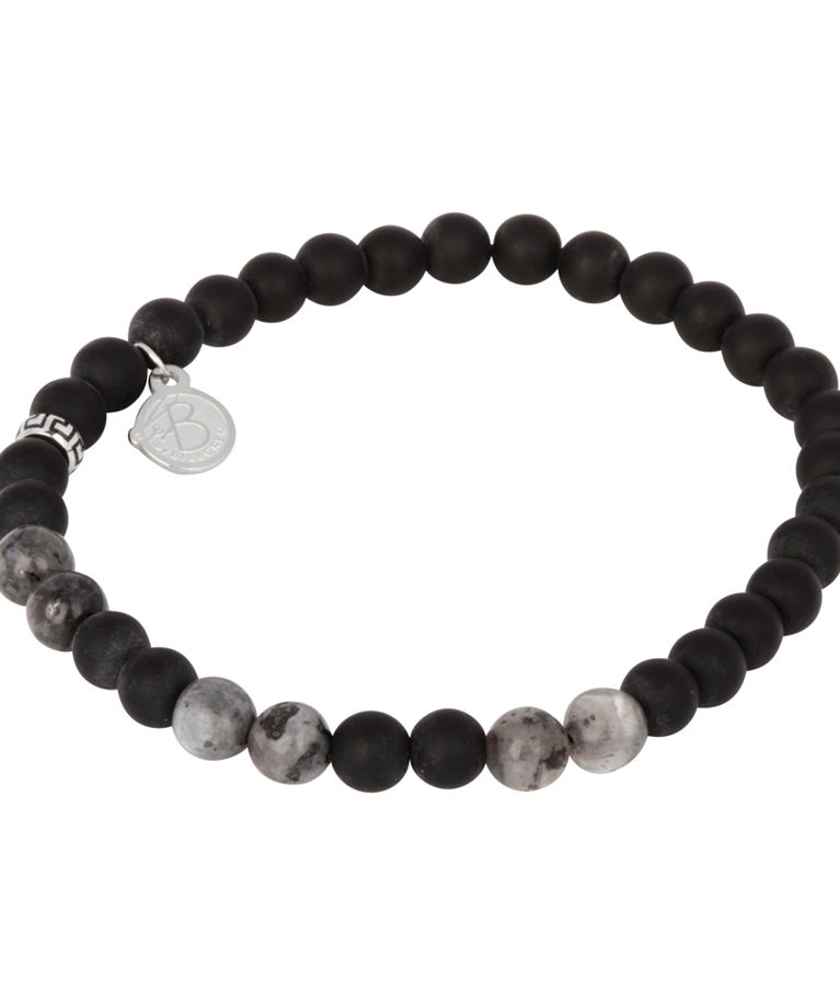 Stålarmband Jaspis Beads 6mm grått/svart
