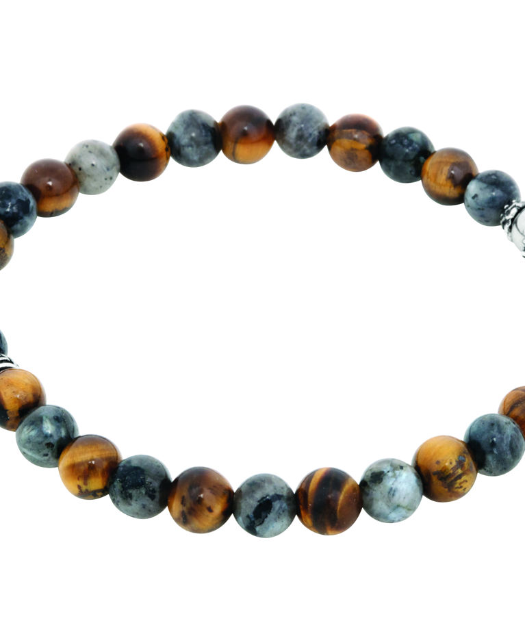 Stålarmband Jaspis Beads 6mm brunt/grått