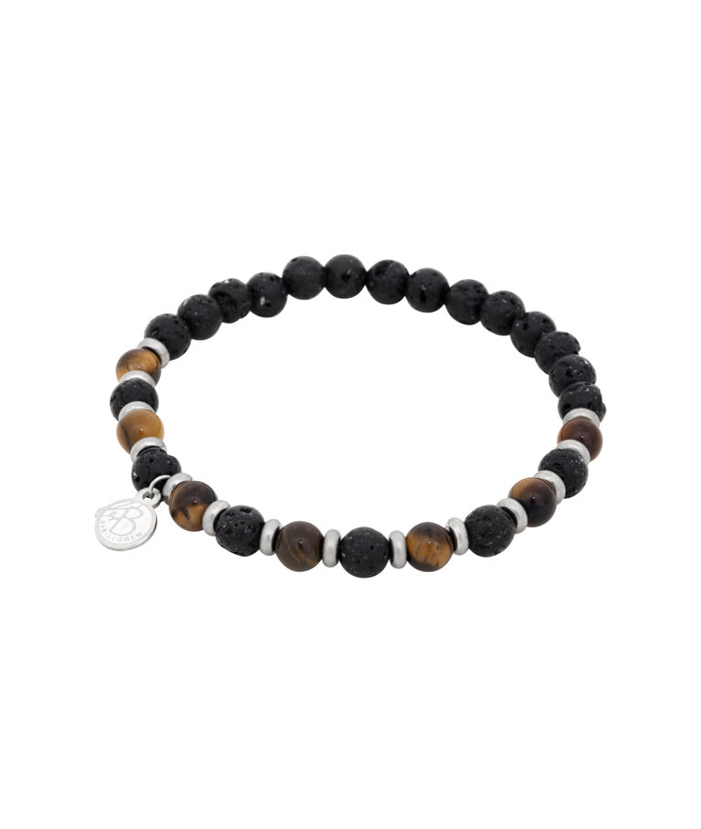 Stålarmband Beads tigeröga/lavasten