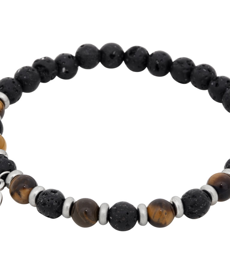 Stålarmband Beads tigeröga/lavasten