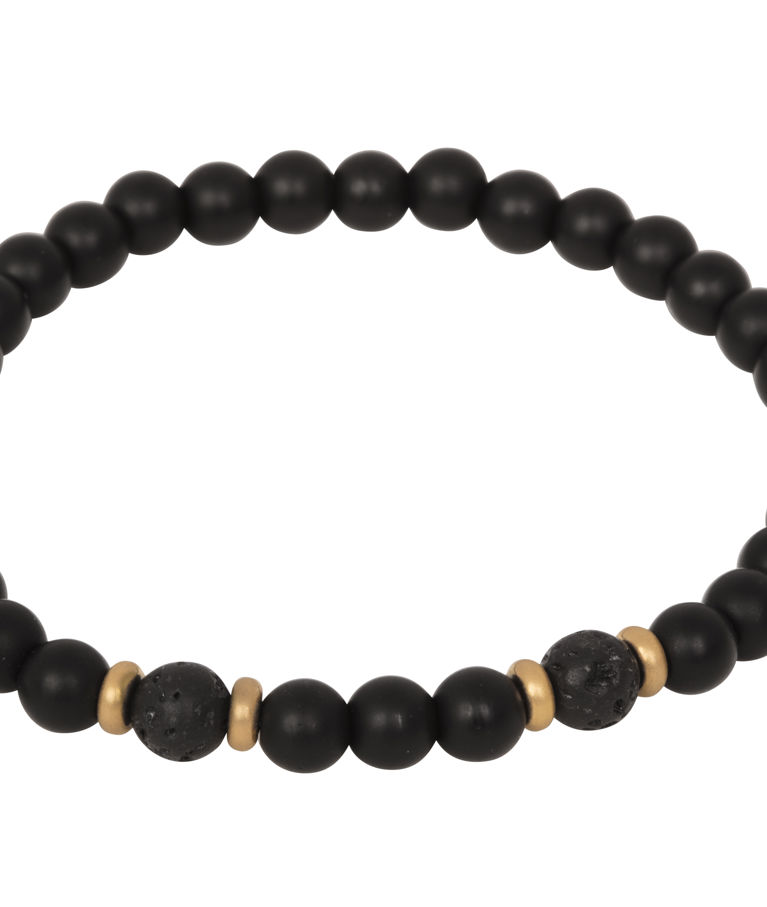 Stålarmband Beads onyx/lavasten gold