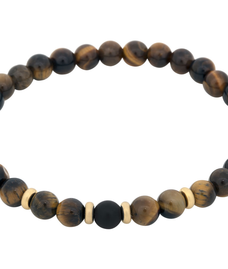 Stålarmband Beads tigeröga/onyx gold