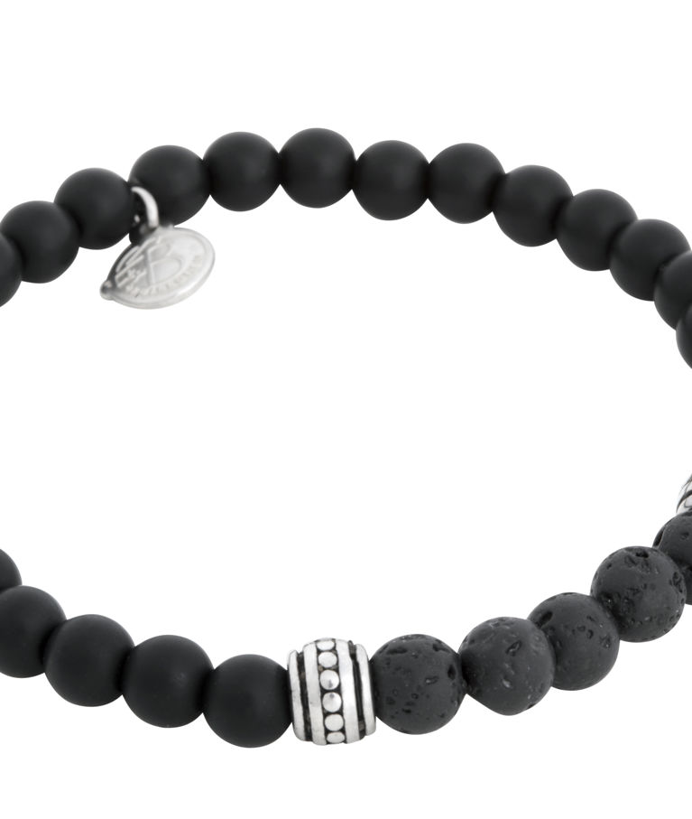 Stålarmband Lavasten / Onyx Beads