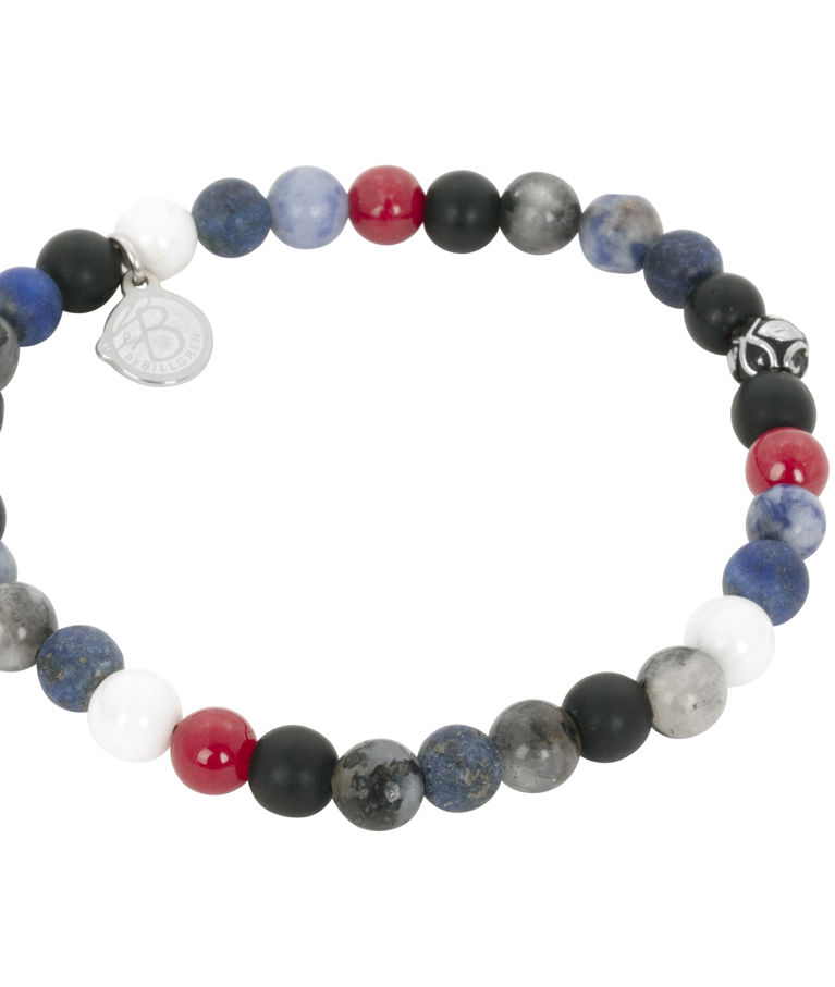 Stålarmband Jaspis Beads 6mm blått/vitt/rött