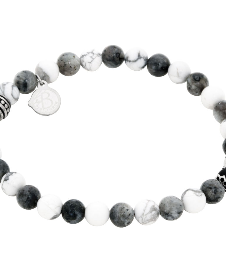 Stålarmband Beads 6mm grå/vit