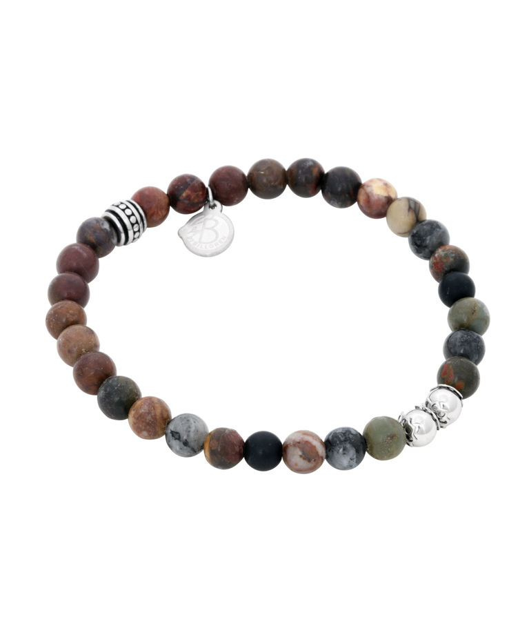 Stålarmband Beads 6mm röd/grå/svart