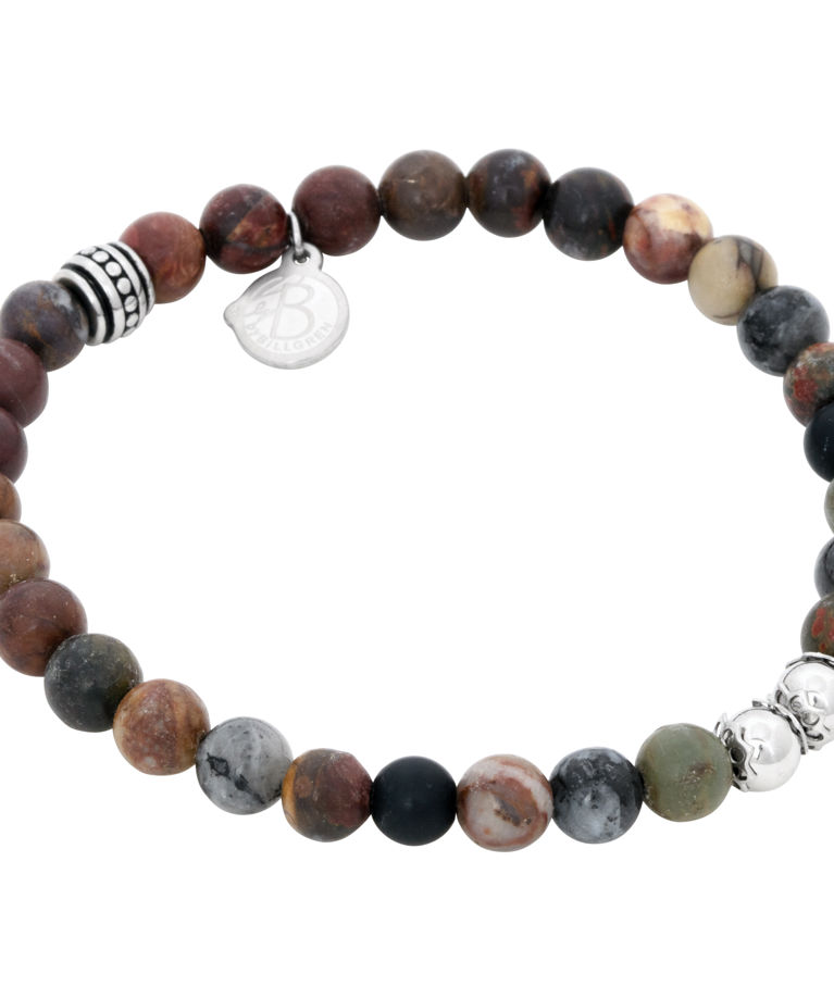 Stålarmband Beads 6mm röd/grå/svart