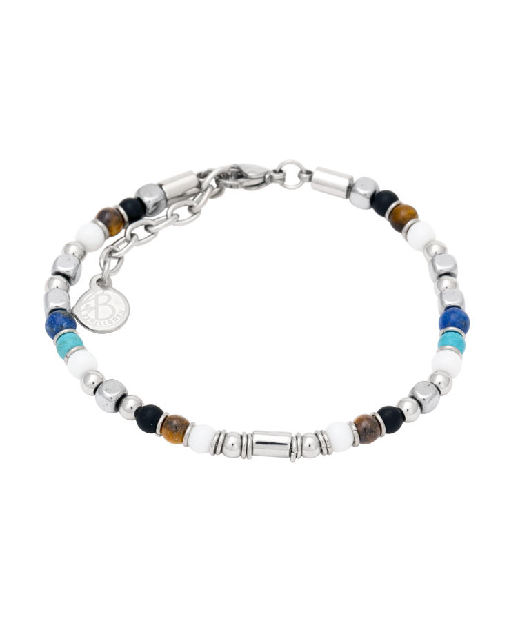 Stålarmband Savoy onyx, tigeröga, lapis lazuli, howlite, tur