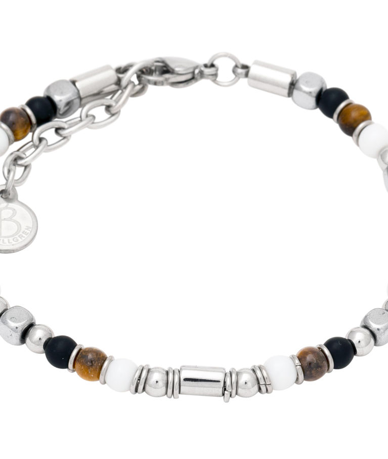 Stålarmband Savoy onyx, tigeröga, lapis lazuli, howlite, tur