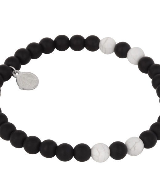 Stålarmband Jaspis Beads 6mm svart/vitt
