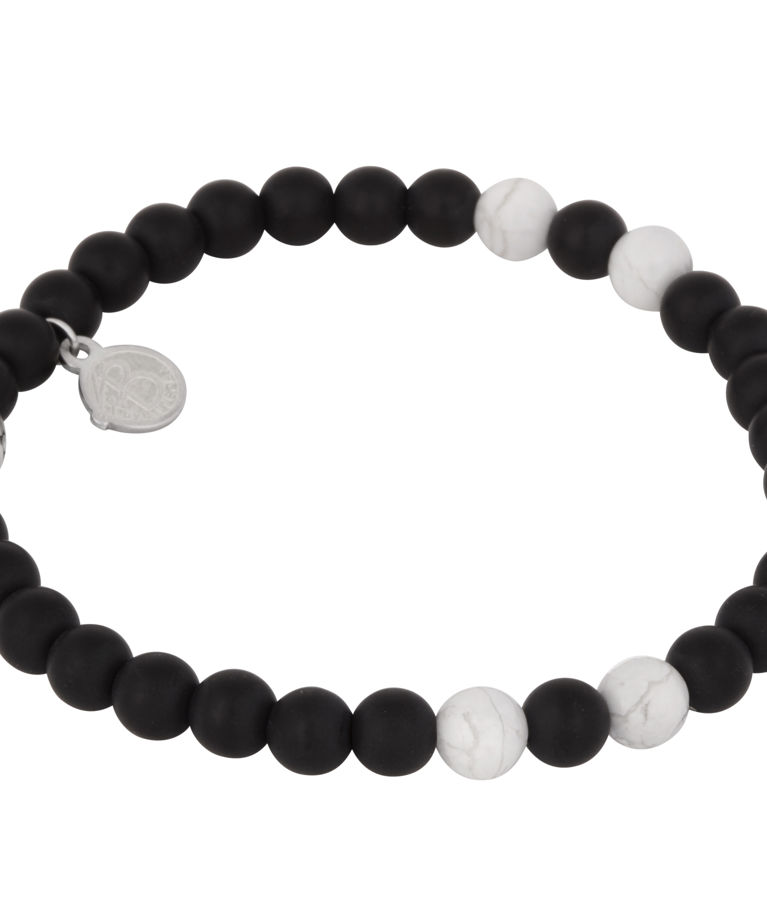 Stålarmband Jaspis Beads 6mm svart/vitt