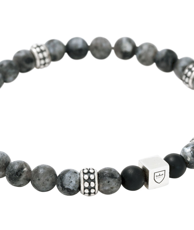 Silverarmband Beads grå Jaspis